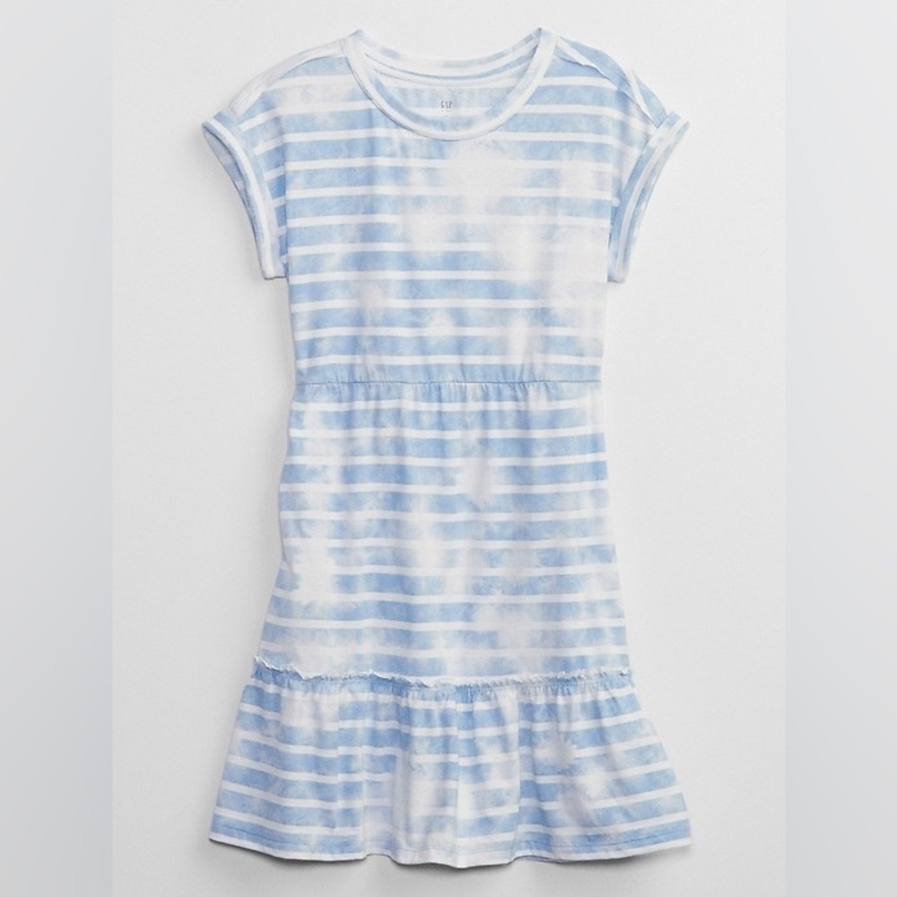GAP Kids Blue and White Striped Ruffle T-Shirt Dress Size Small